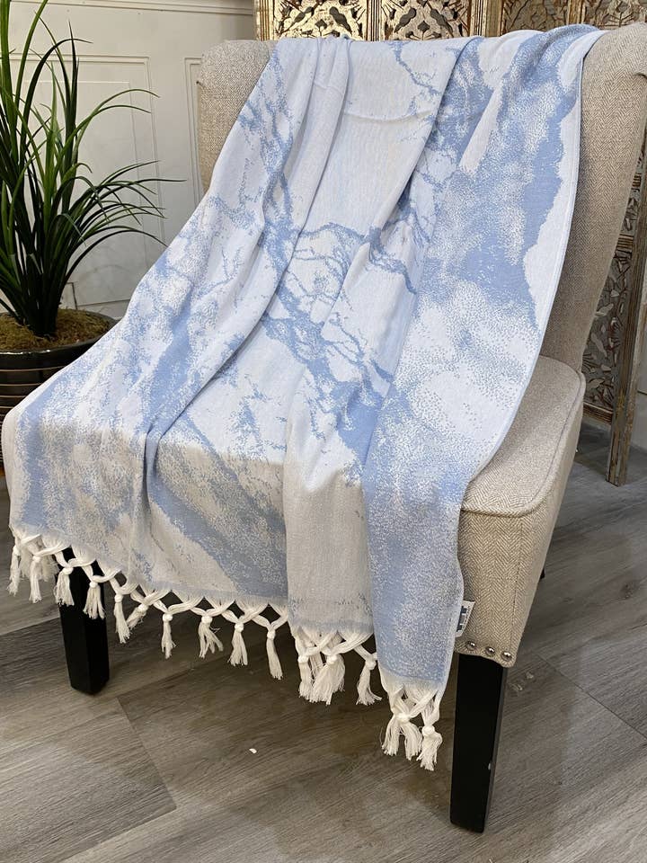 Highgrove - Throw Blanket - 100% Cotton - 67"x36" Kos Blue Lightweight for wholesale by Elite Home Fashions