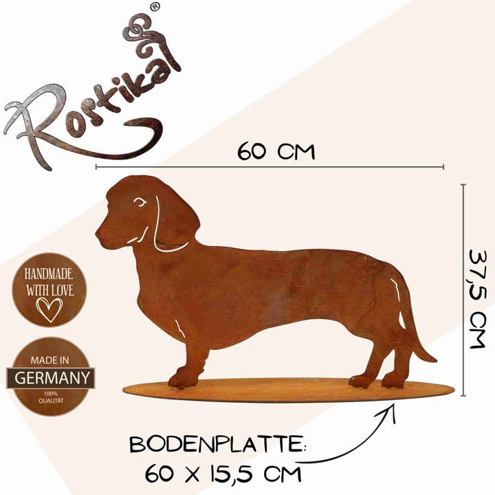 Rostikal - Wholesale Decoratief beeldje - Edelrost decoratieve hondenfiguur teckel Waldi | metalen dierenfiguur