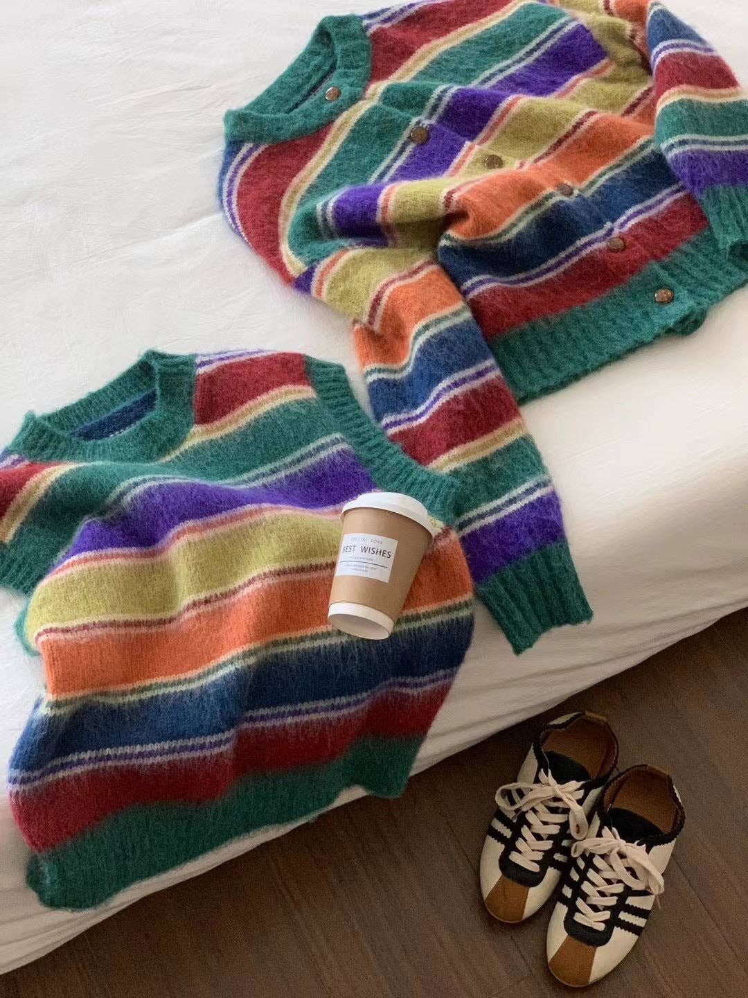 Marayn - Wholesale Cardigan - Women's - Retro Rainbow Stripe Knit Cardigan Cozy  Chic5