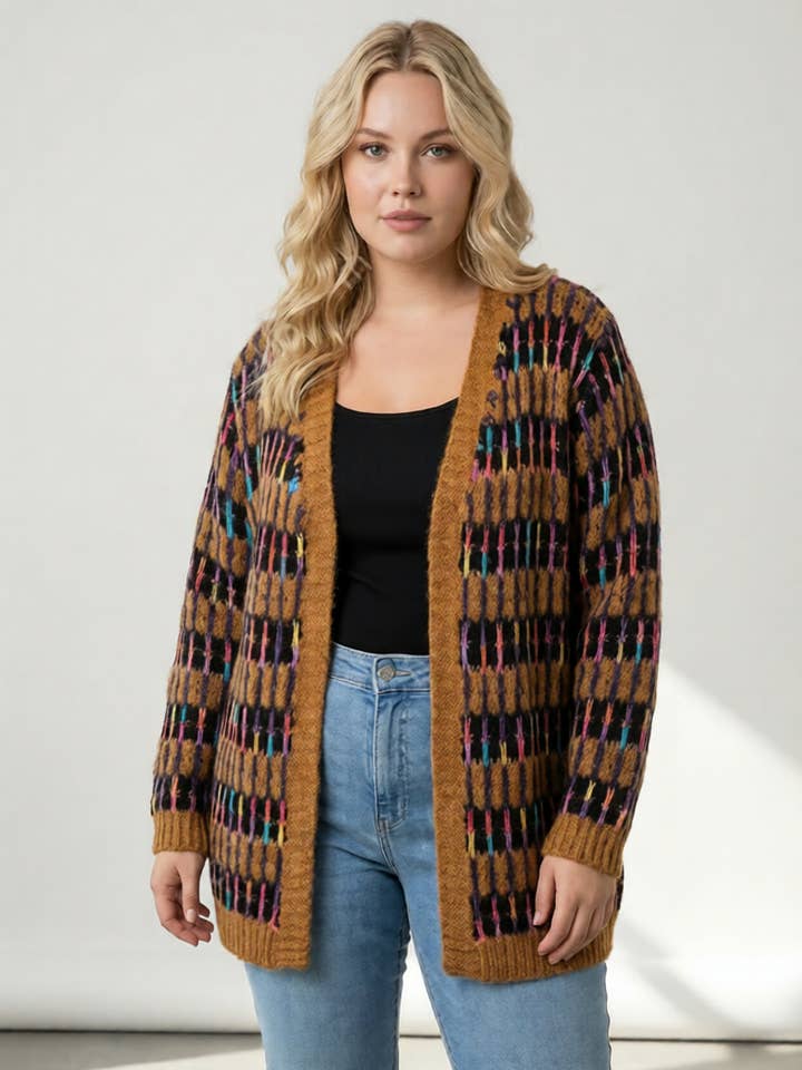 Colete de tamanho grande multicolorido camel (JX082) por atacado de Pomme Rouge Paris