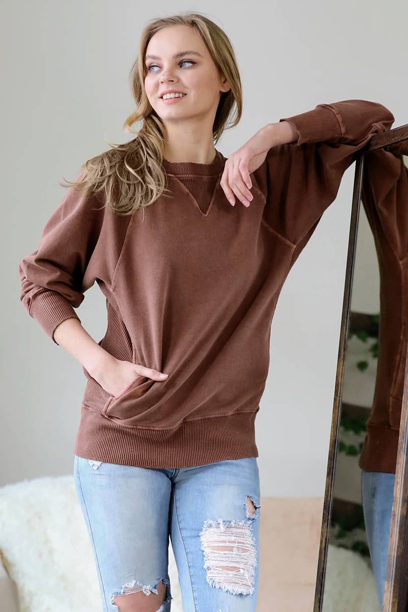 42POPS - Wholesale Sweatshirt - Women's - ',,,, Washed French Terry Pullover With Side Pockets36