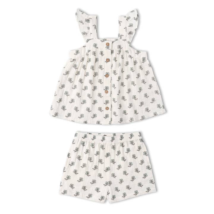 Ensemble Haut et Short en Coton Bio - Coquelicot pour la vente par Makemake Organics