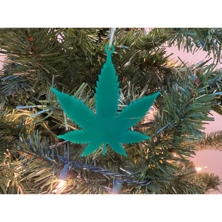 Marijuana Leaf Ornament - Acrylic (Green) (Laser-Cut) for wholesale by Economy Ornament