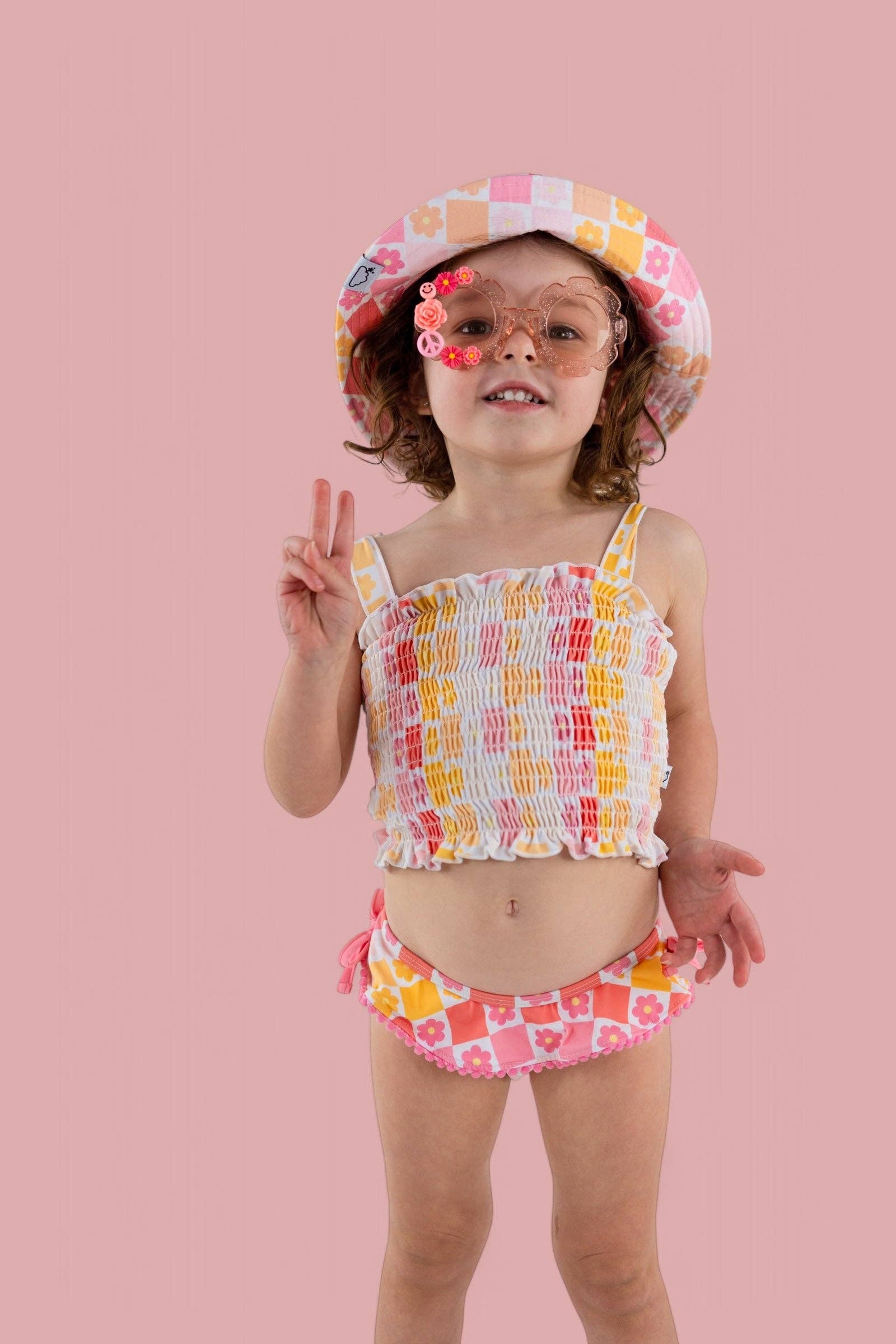 Dream Big Little Co. – wholesale Two-piece swimsuit – Kids – SUMMER SUNSET CHECKERS DREAM SMOCKED TANKINI TWO PIECE SWIM SUIT23