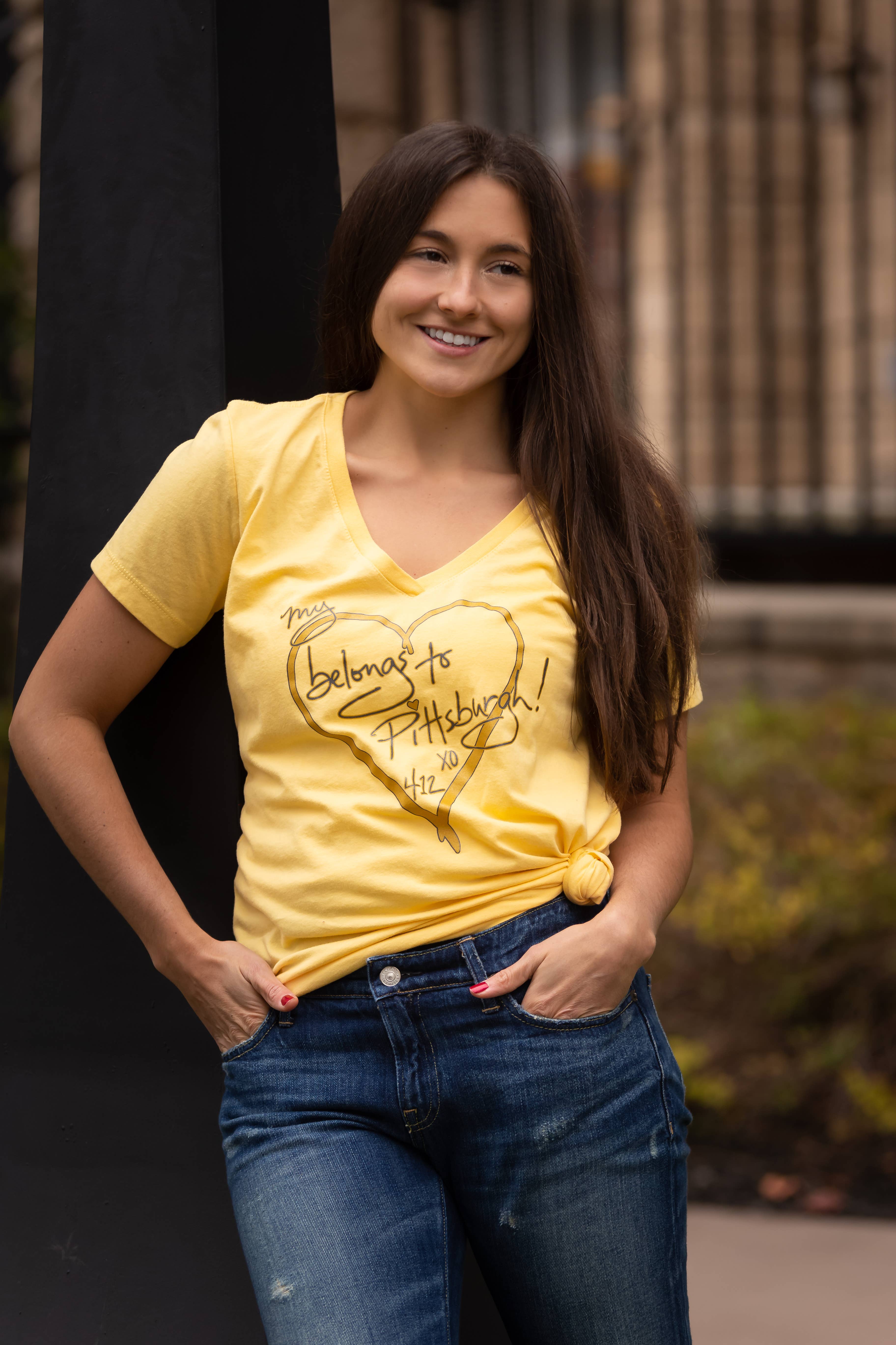Brag Swag - Wholesale Screen Printed T-Shirt - Women's - My Heart Belongs to Pittsburgh - Women's V Neck1