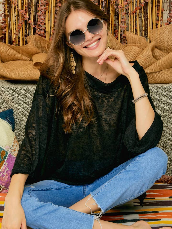 VID LÖST SITTANDE STICKAD LÅNGÄRMAD TOPP för wholesale av ADORA LA