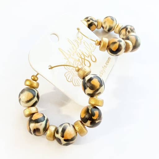 Beaded Hoop Earring - Leopard Print for wholesale by Audra Style