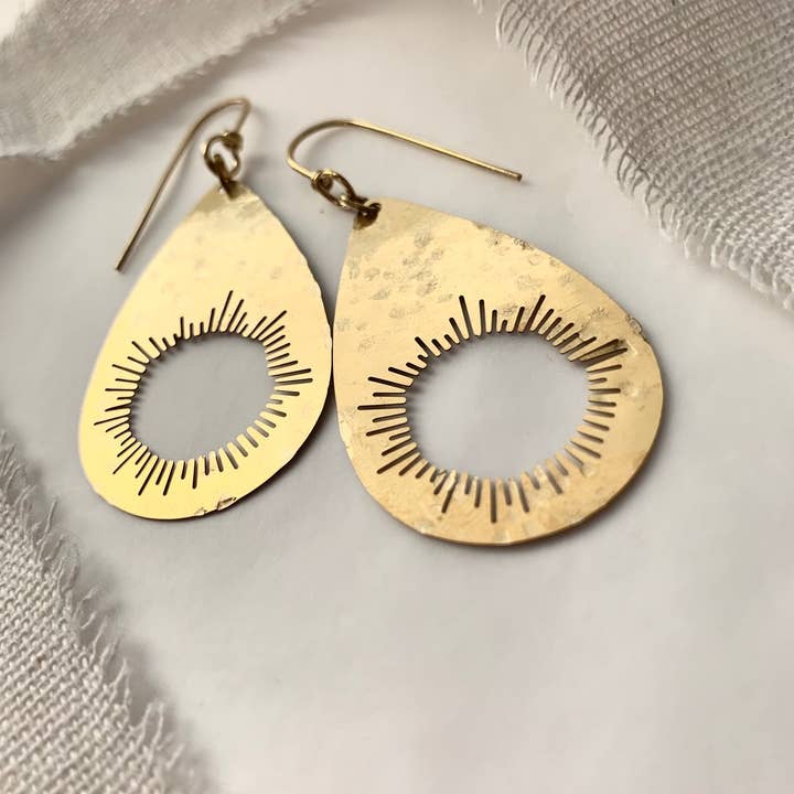Rose and Della - Wholesale Dangle Earrings - Cutout Sunburst Brass Earrings