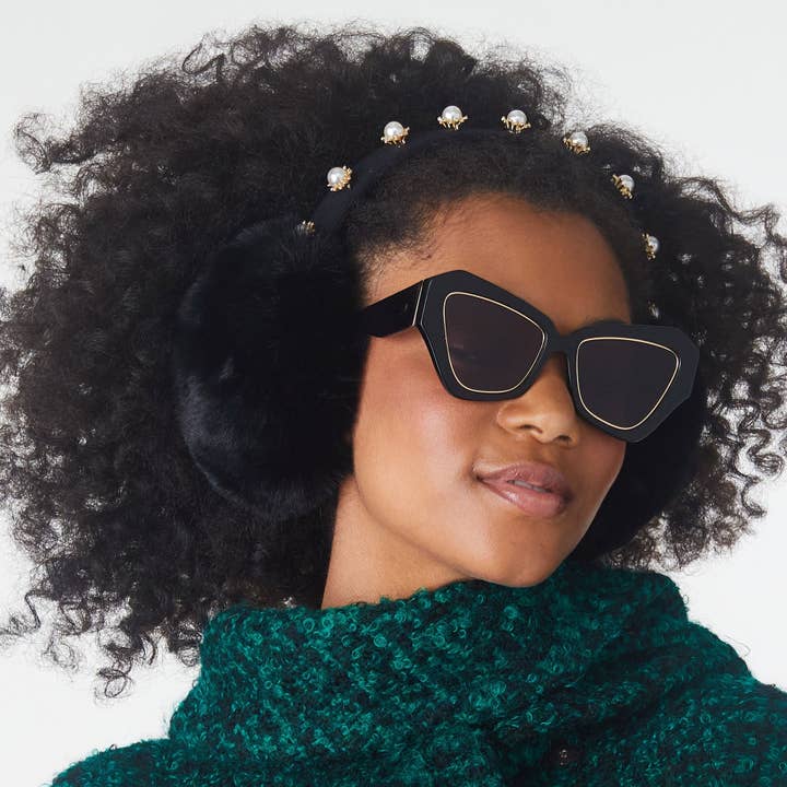 Lele Sadoughi - Wholesale Sunglasses - Women's - Jet Gold Lara Wide Cat-eye Sunglasses