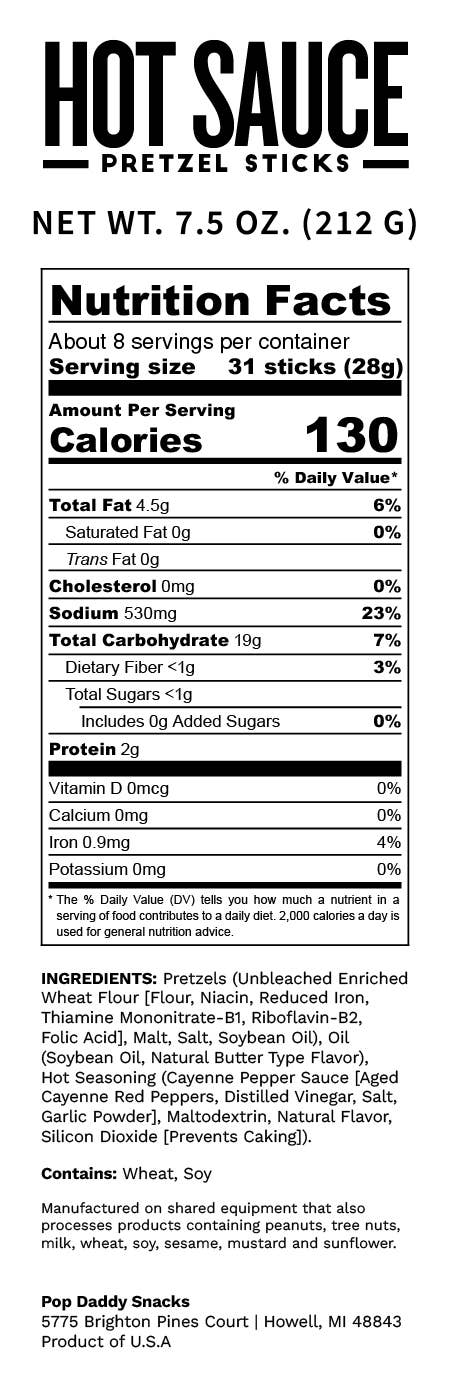 Pop Daddy Snacks - Wholesale Pretzels - Pop Daddy – Hot Sauce Seasoned Pretzels 7.5oz2