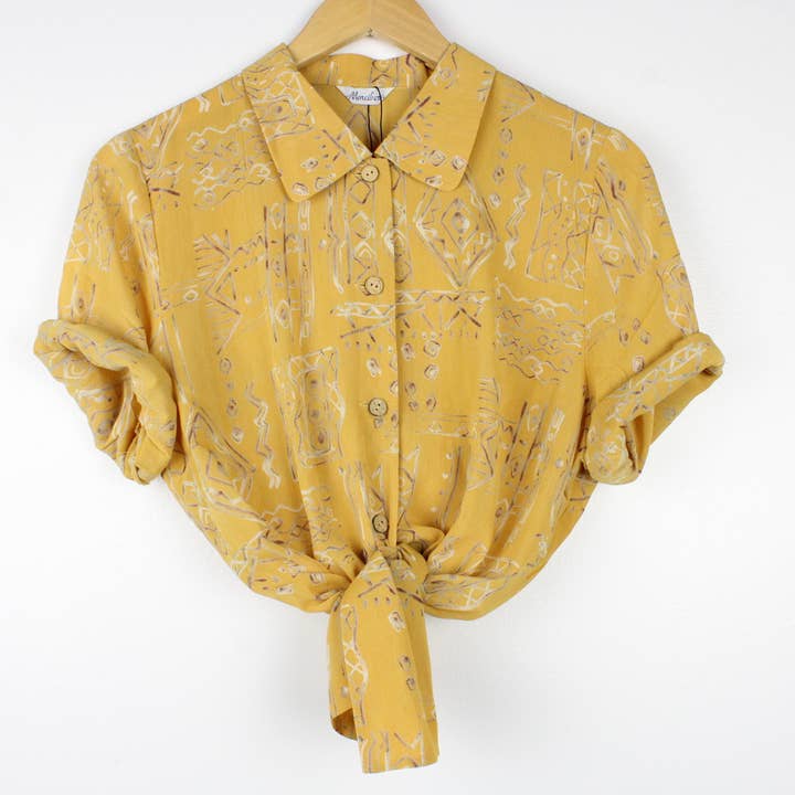 Sun's Out! - Wholesale Button Down Shirt - Women's - Vintage Short-Sleeve Button Up Blouse - Original Length2