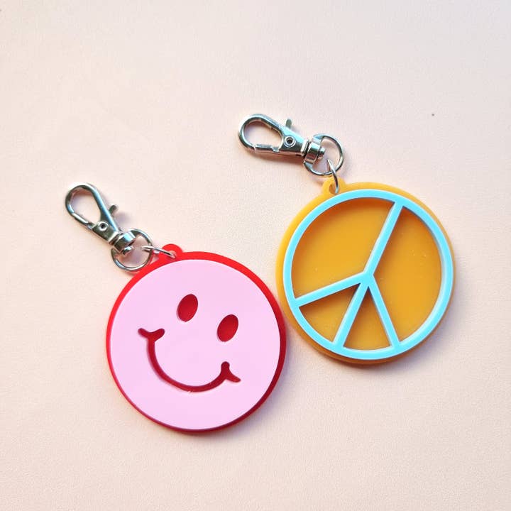 Happy Face Keyring/Bag Tag for wholesale by Felt in Bloom