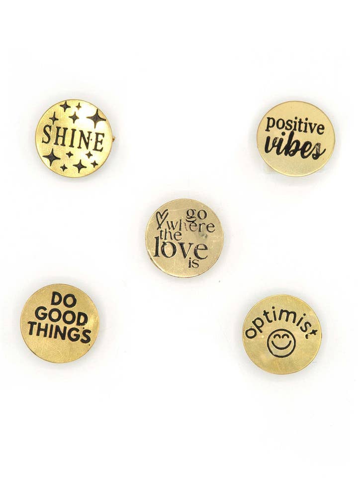 Positivity Pins - Recycled Brass for wholesale by Fair Anita