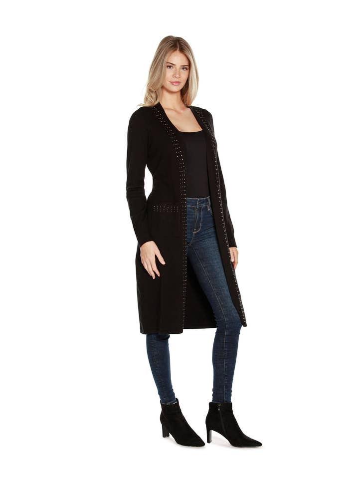 Belldini - Wholesale Cardigan - Women's - Women's Rhinestone Trim Belted Duster Cardigan