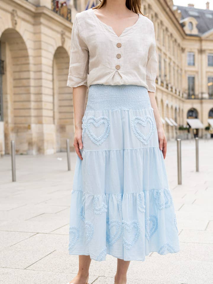 Saia midi franzida com coração por atacado de Happy look