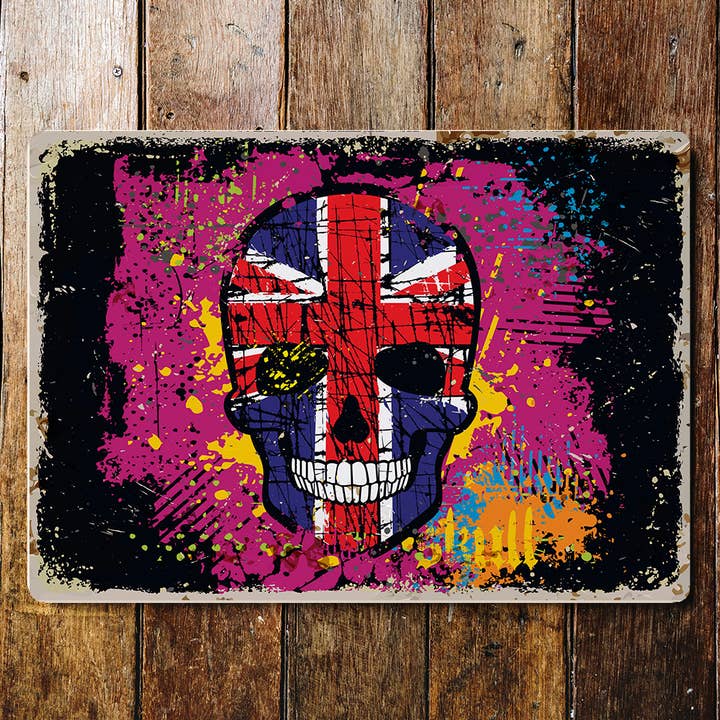 British skull grunge England Metal Wall Sign for wholesale by The British Metal Signs Company