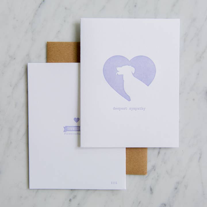1115 - Carte de condoléances pour perte de chien pour la vente par Farmwood Press