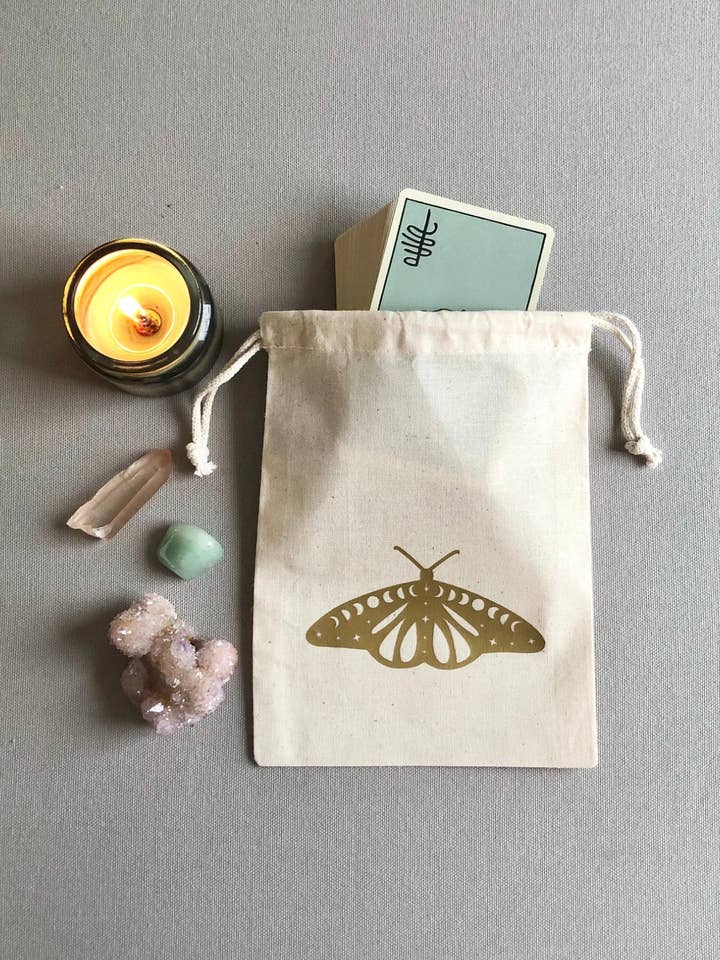 Cosmic Moth Drawstring Pouch for Tarot Cards and Crystals for wholesale by Wishcraft Goods