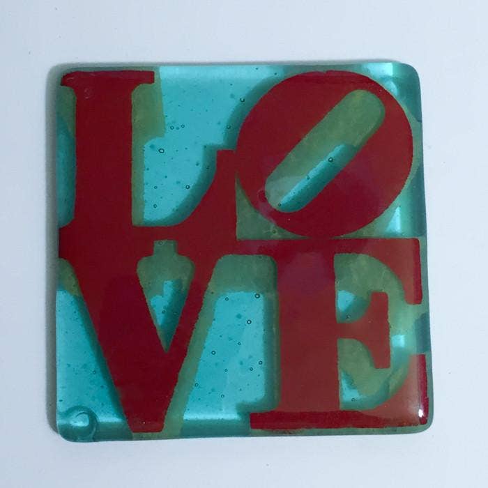 Kiku Handmade | Contemporary Fused Glass Home Goods - Wholesale Coasters - LOVE Fused Glass 4" Single Coaster