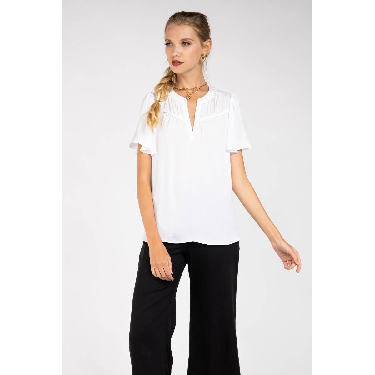 Naked Zebra Rack - Wholesale Blouse - Women's - Short Sleeve Blouse With Front Shirring Detail2