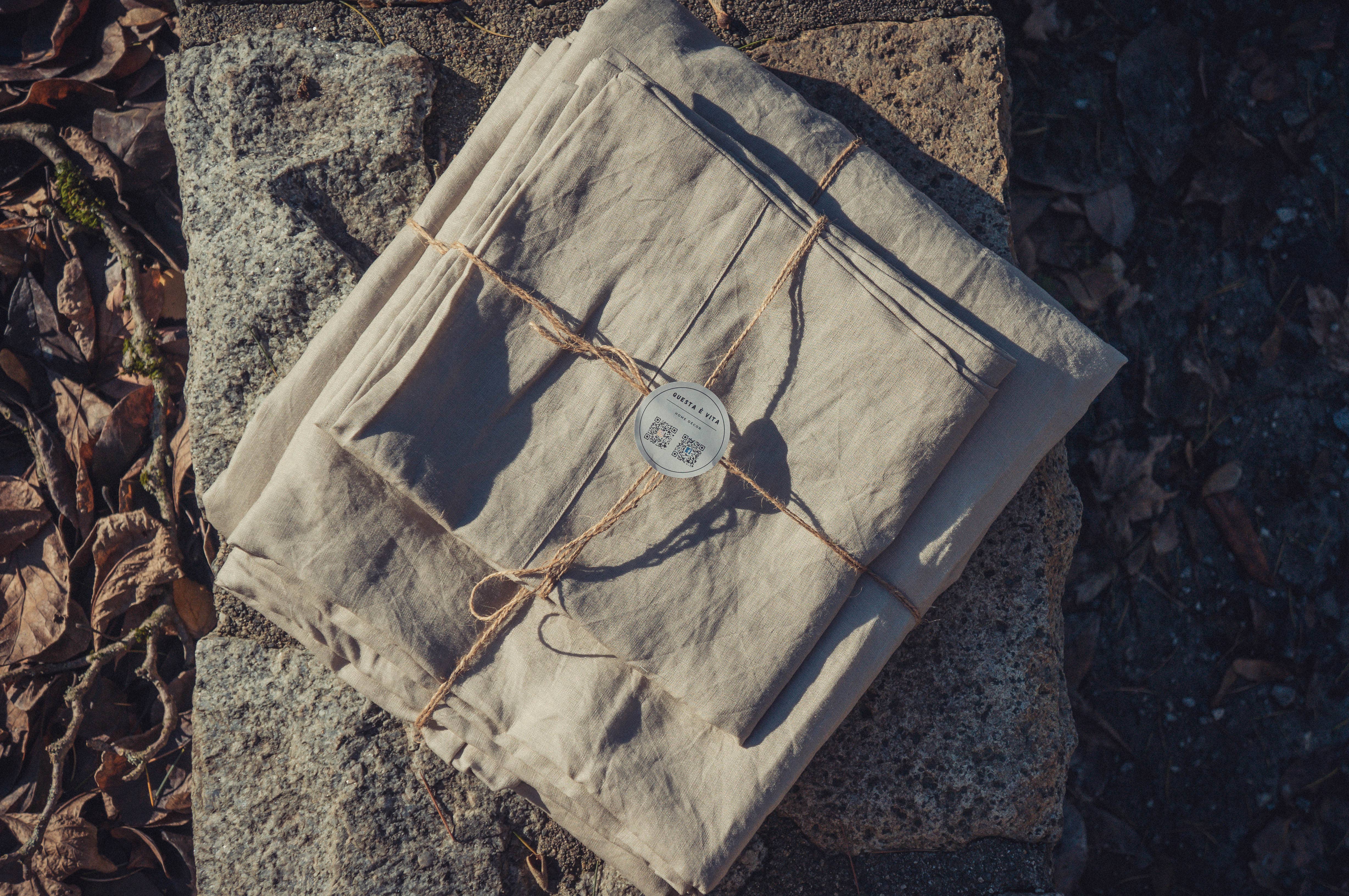 Q VITA - Vente Housses de couette - Ensemble de housse de couette en lin français (3PCS) - Avoine4