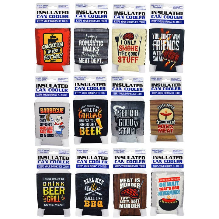 Polar Gear Grill Theme Neoprene Can Cooler Bulk Assortment for wholesale by Novelty Closeout
