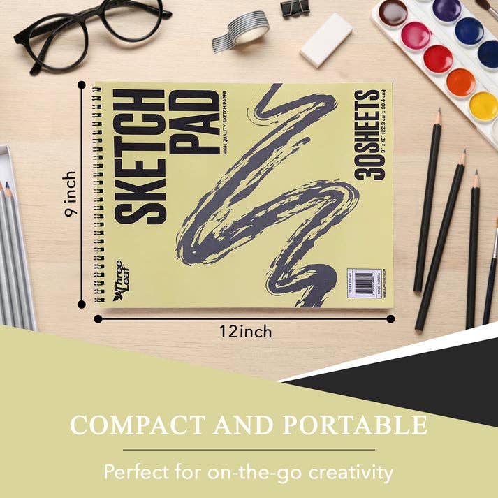 Three Leaf Products - Wholesale Sketchbook/Sketchpad - Three Leaf 9 X 12 Sketch Pad Spiral, 30 Ct. (Pack of 48)3