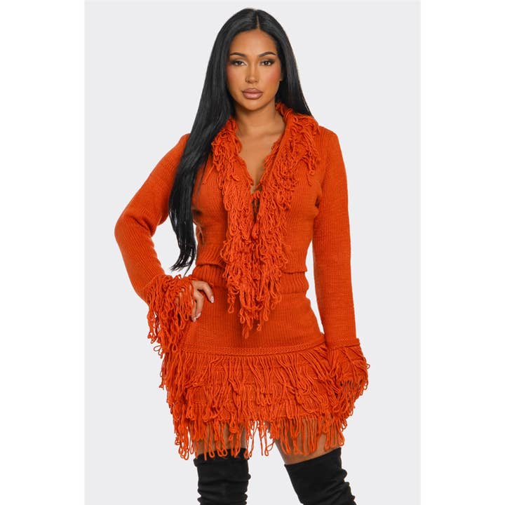 HiteJeans - Wholesale Top & Skirt Set - Women's - Fringe Knit Two Piece Set1