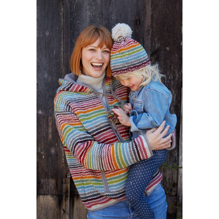 One Colour Kids Hoxton Colourful Stripe Knitted Wool Bobble Beanie Hat for wholesale on Faire4