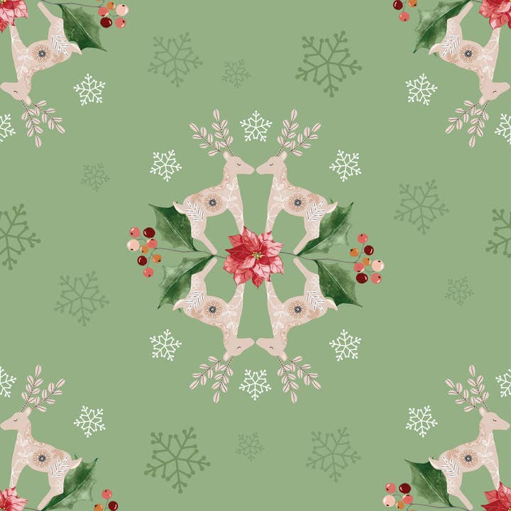 Reindeer Wrapping Paper | Green Designer Wrapping Paper for wholesale by Waterleaf Paper Co.