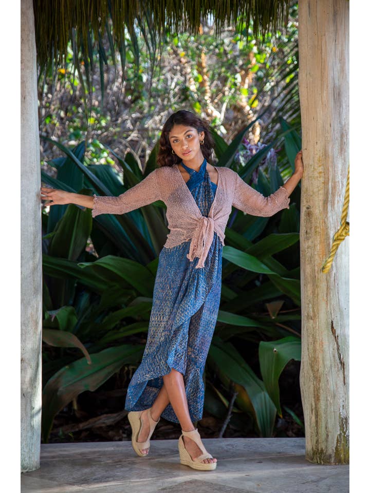 Bali Prema - Vendita all'ingrosso Cardigan - Donna - Coprispalle in cardigan trasparente lavorato a maglia estiva in champagne B