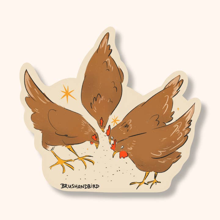 Brown Chickens Vinyl Sticker | Illustrated Hens Sticker for wholesale by Brush + Bird Paper Co.