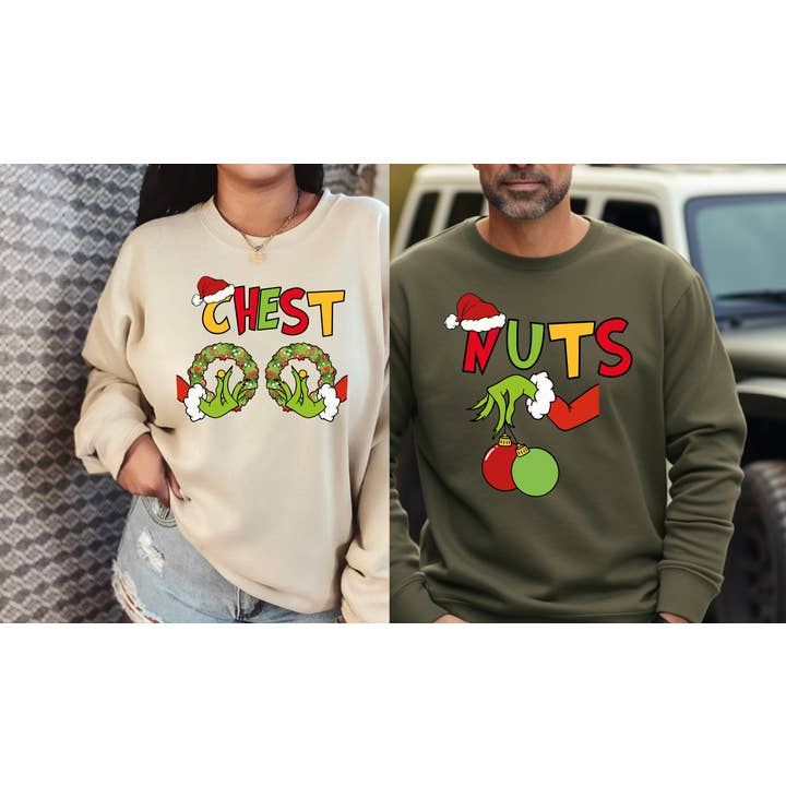 Chest and Nuts Couples Christmas Sweatshirt and Hoodie X419 for wholesale by MAYA TX