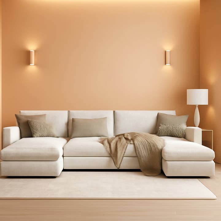 U Shaped Chenille Sectional Sofa Removable Ottoman White for wholesale on Faire