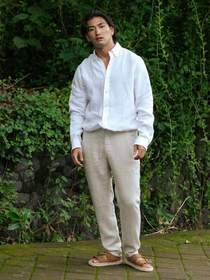 MagicLinen (We handle U.S. import procedures for you) - Wholesale Pants - Men's - Regular straight leg men's linen pants SOGLIO in Natural3