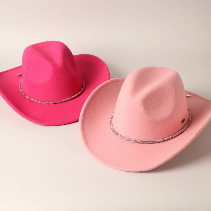 Fashion City - Wholesale Cowboy Hat - Women's - Vegan Felt Rhinestone String Cowboy Hat