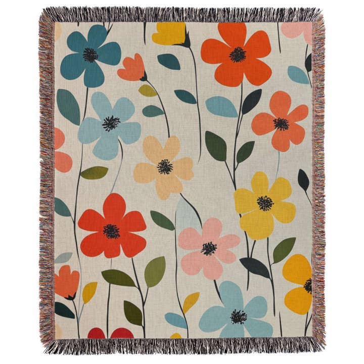 Minimalistic Retro Inspired Flower Woven Blanket for wholesale by Havelli Studio