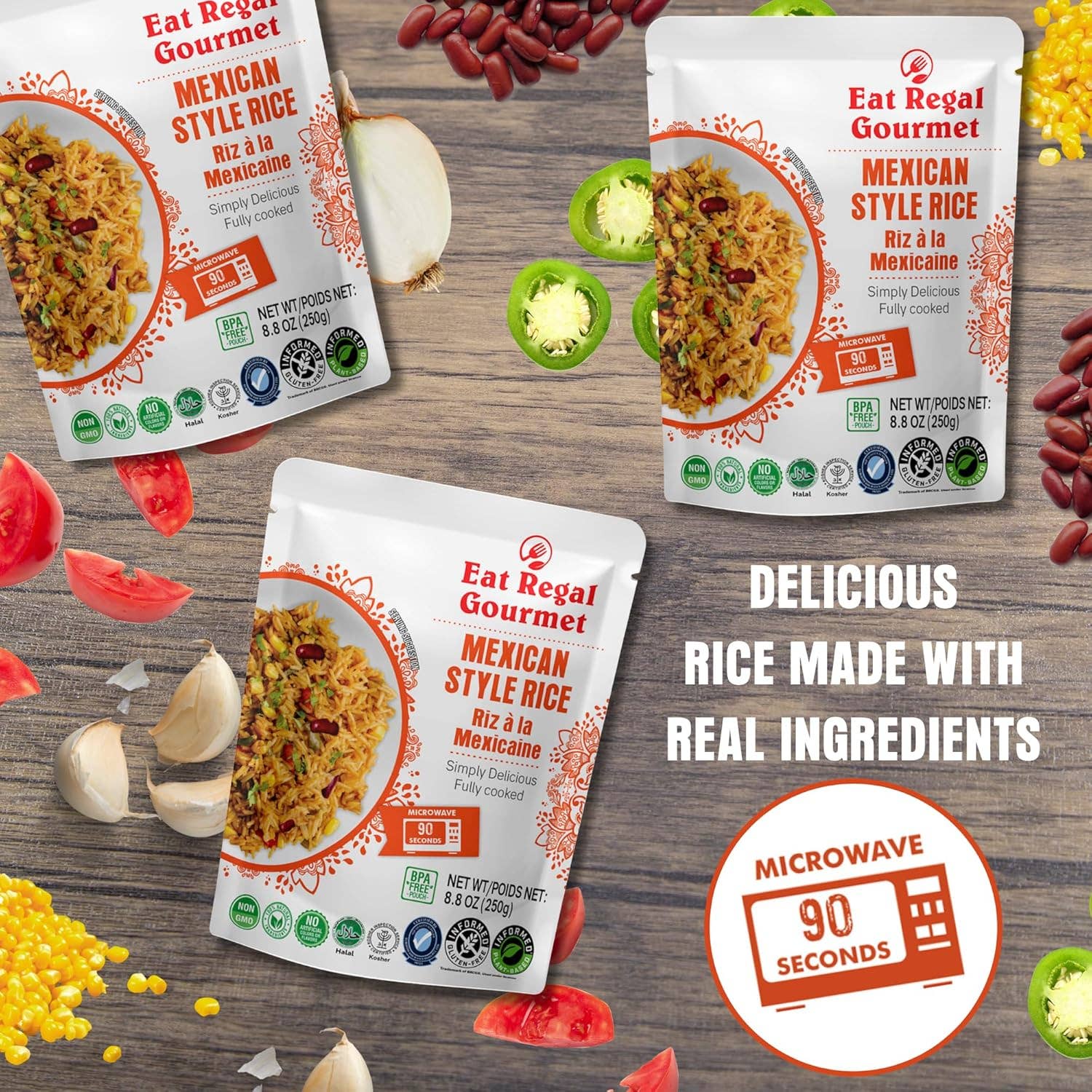 Regal Kitchen Foods - Wholesale Rice - Eat Regal Heat Eat Rice Variety 8.8 oz x 8 Pouches 6 Flavors2