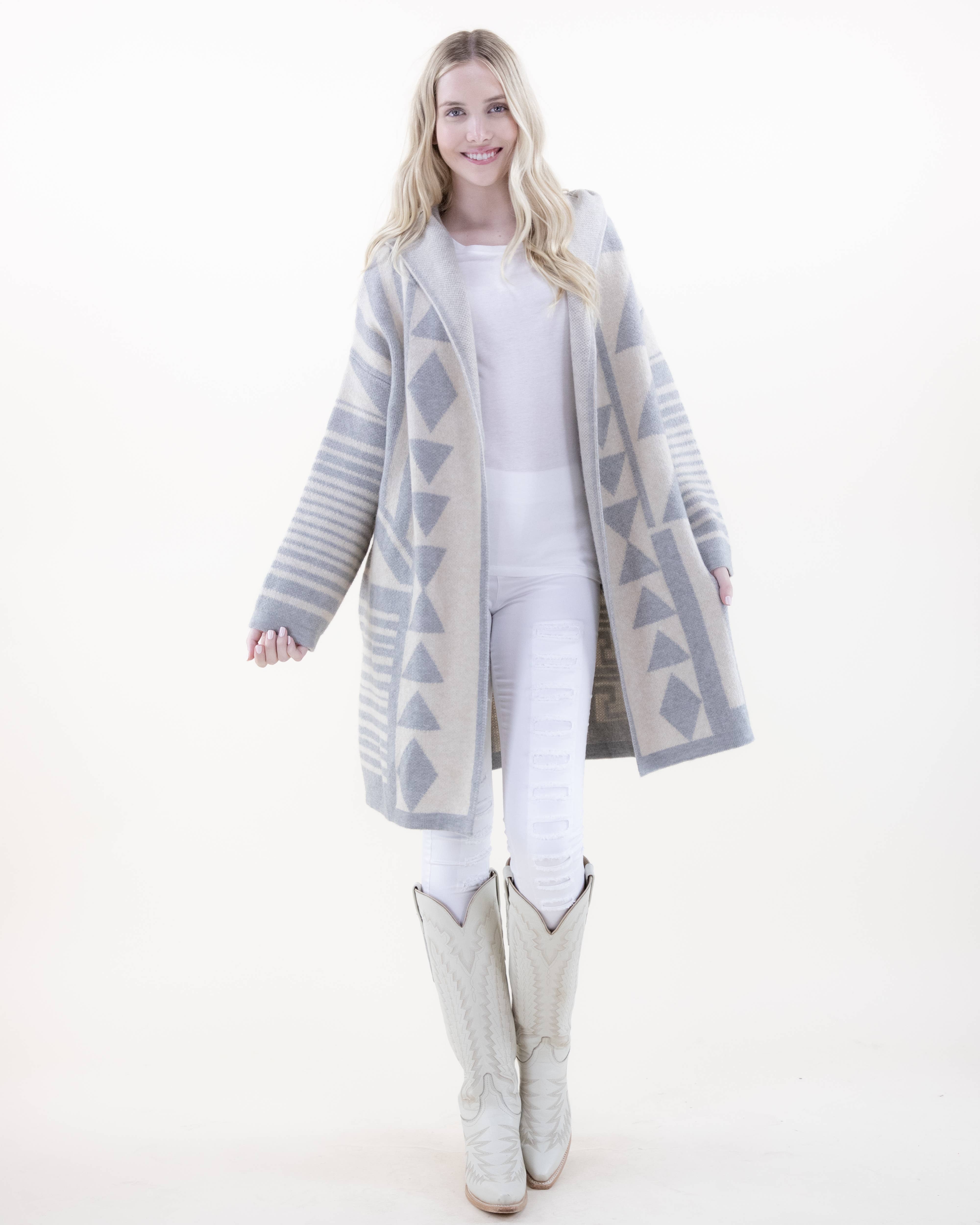 Original USA - Wholesale Cardigan - Women's - Comfy & Oversized Geometric Hooded Cardigan6