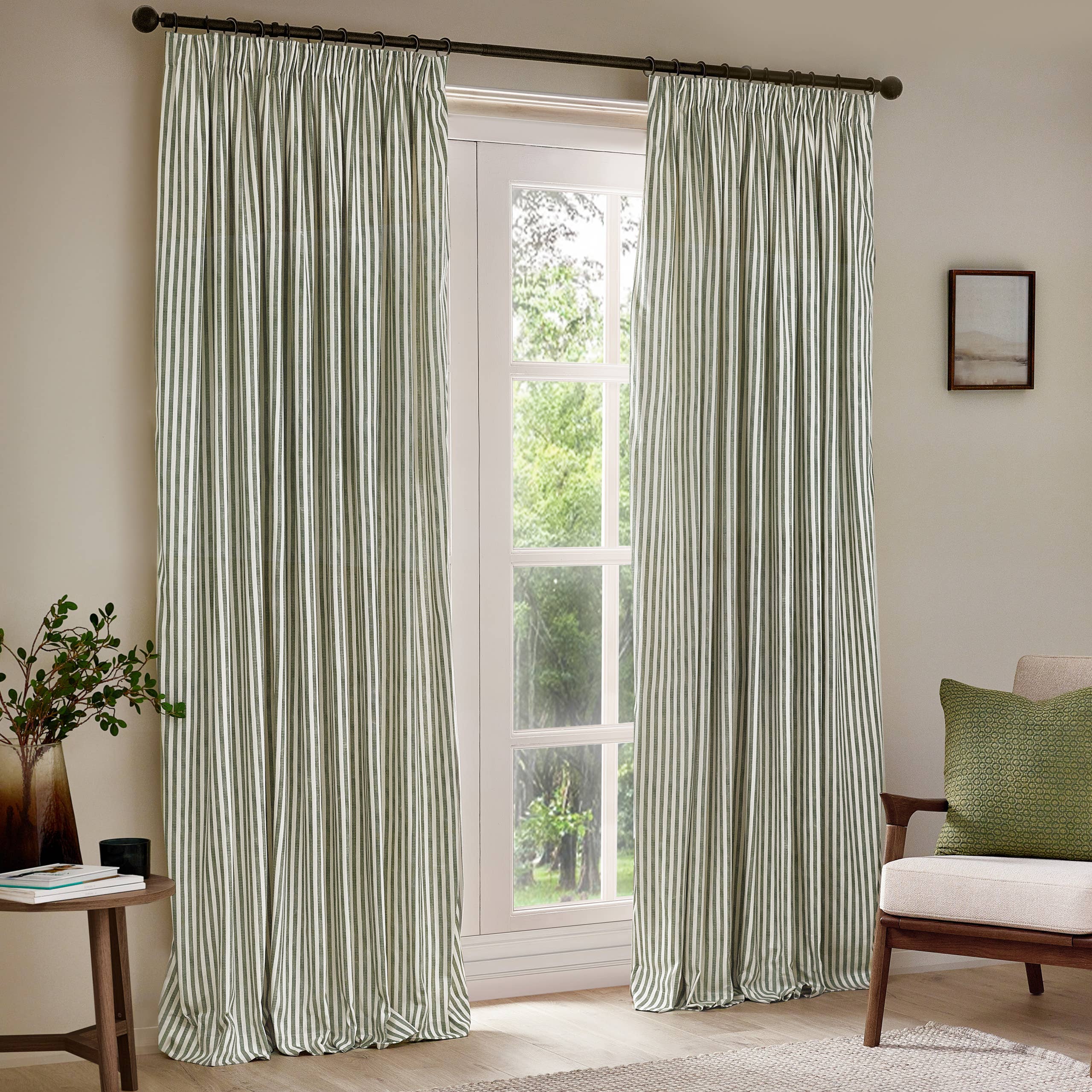 Hebden Striped Cotton Room Darkening Curtains Forest Green for wholesale on Faire1