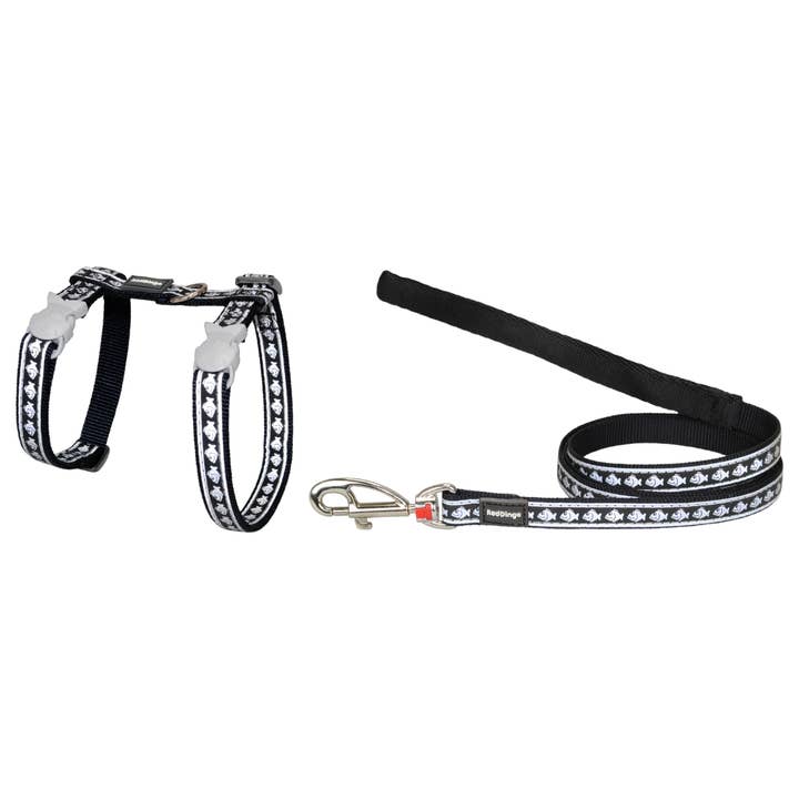 Cat Harness and Lead Combo Reflective Fish Black for wholesale by Red Dingo