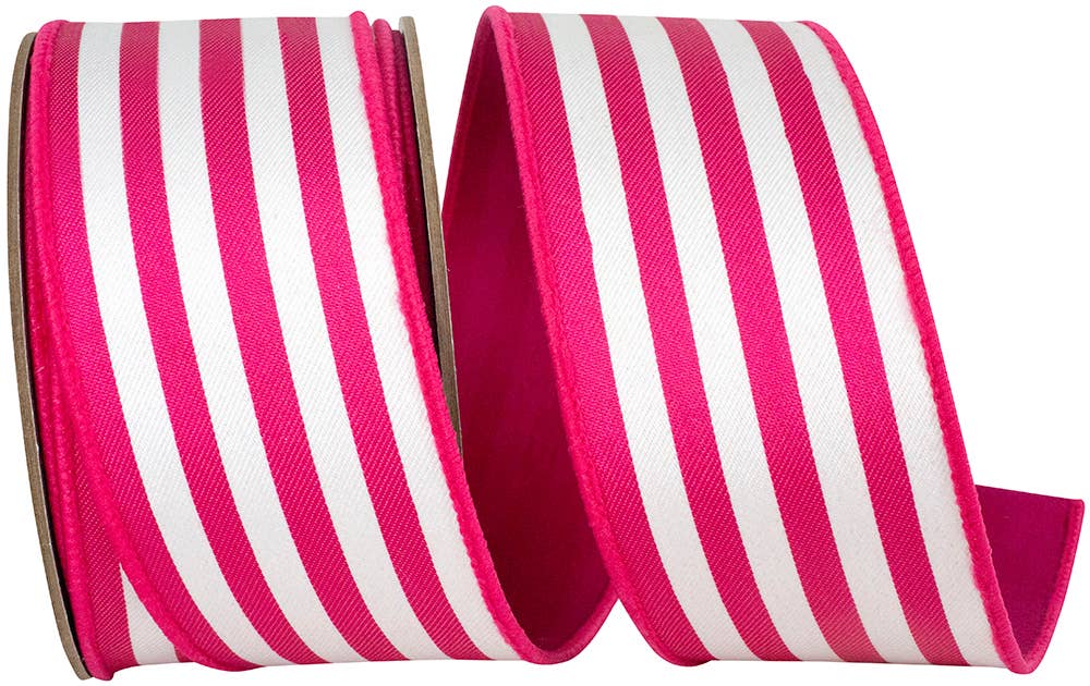 RELIANT RIBBON - Wholesale Ribbon - Gift Wrapping - Striped Twill Deluxe Dupioni Backed Wired Edge, Fuchsia