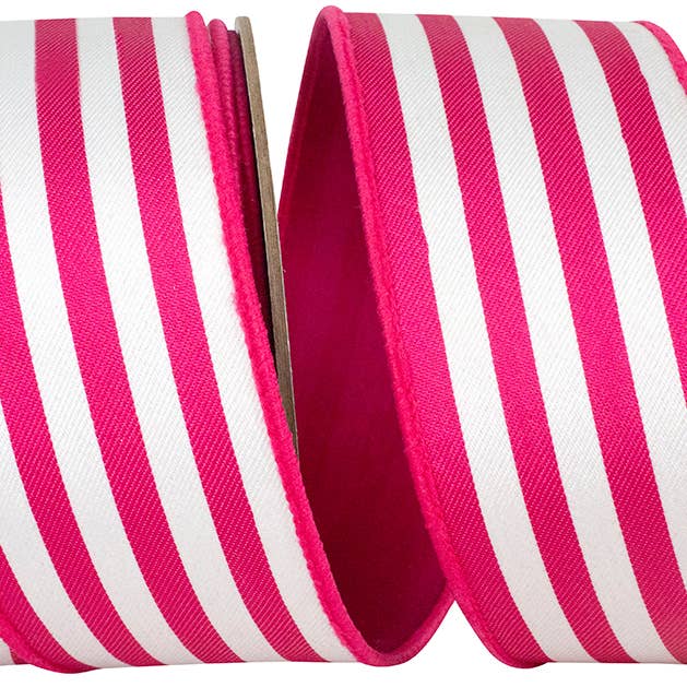 RELIANT RIBBON - Wholesale Ribbon - Gift Wrapping - Striped Twill Deluxe Dupioni Backed Wired Edge, Fuchsia0