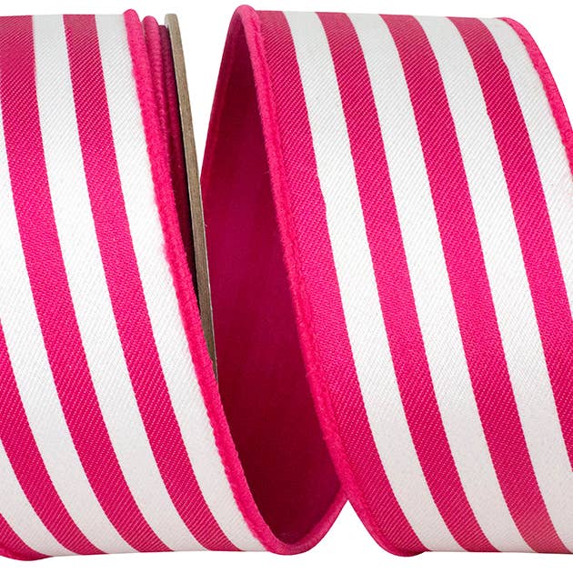 RELIANT RIBBON - Wholesale Ribbon - Gift Wrapping - Striped Twill Deluxe Dupioni Backed Wired Edge, Fuchsia