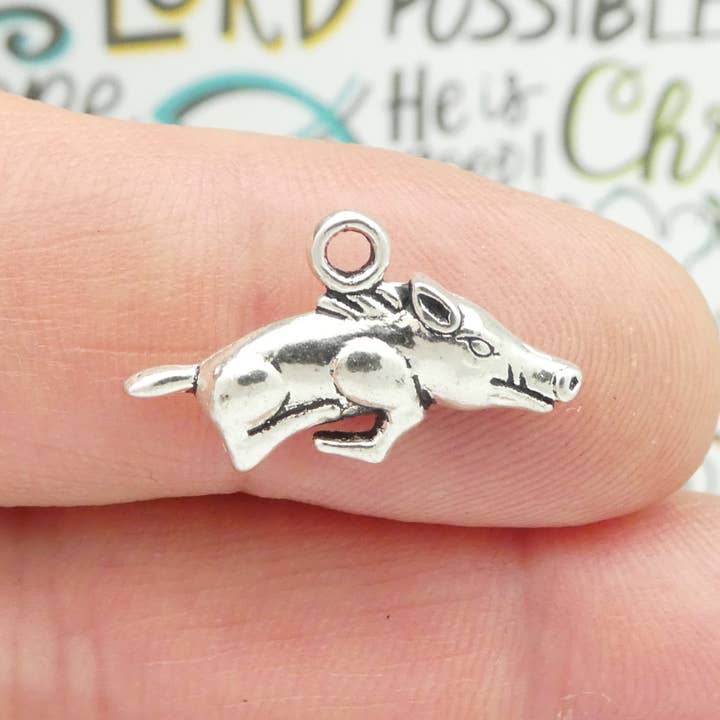 Treasure Island - Wholesale Individual Charm/Pendant - 5 Silver Razorback Charm Hog Pendant Double Sided 16x20mm by TIJC SP06801