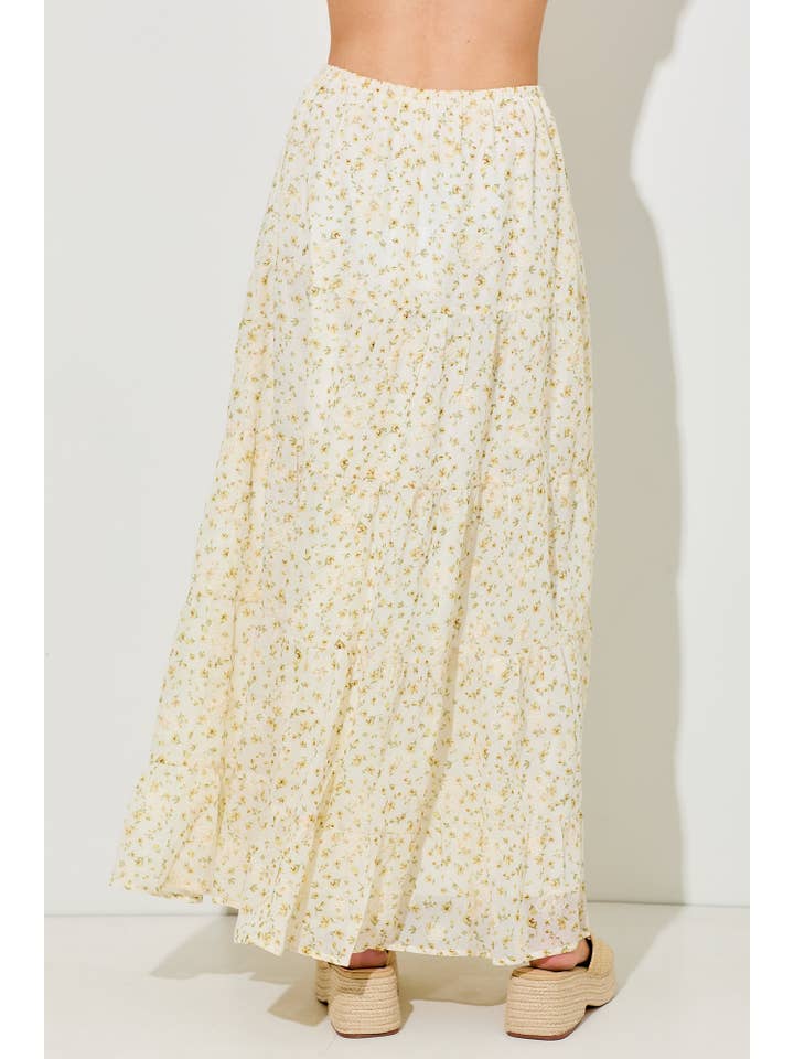 Baevely by Wellmade USA - Wholesale Top & Skirt Set - Women's - FLORAL TIERED MAXI SKIRT