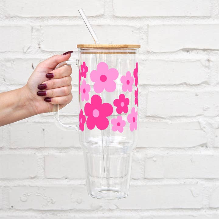 Pink Daisies 40oz Tumbler With Lid and Straw for wholesale by Sip-Sip Hooray!