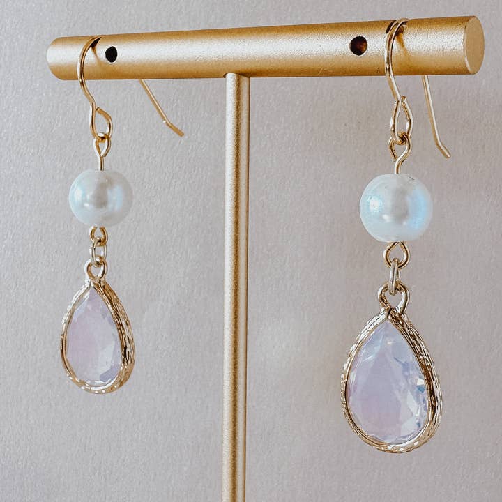 Clay & Fern Co. - Wholesale Dangle Earrings - Enya Earrings - Pearl & Opal Gold Earrings