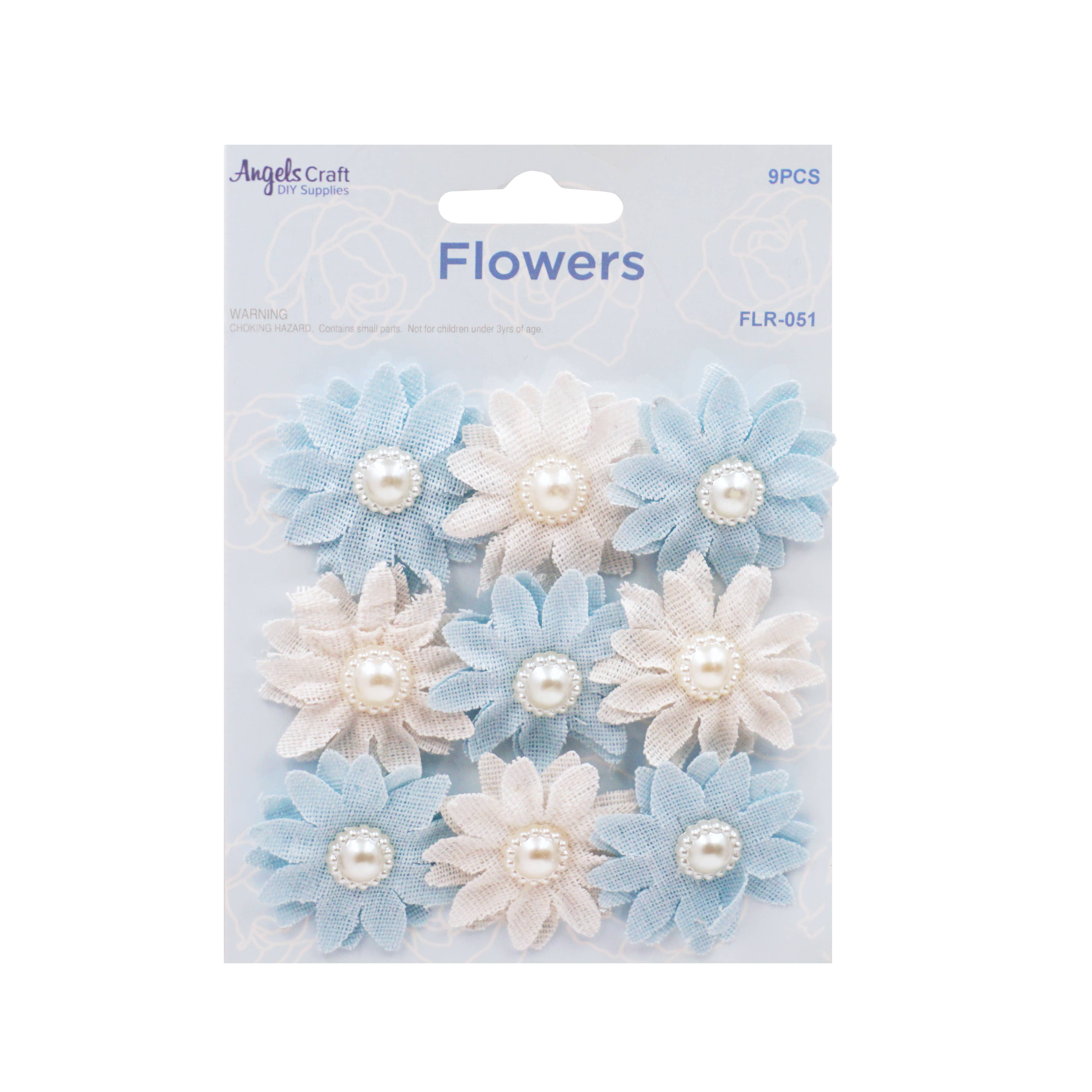 Angels Craft - Vendita all'ingrosso Fiori finti - Fiore adesivo in tela con perla (2 pezzi disponibili) 3,8 cm4
