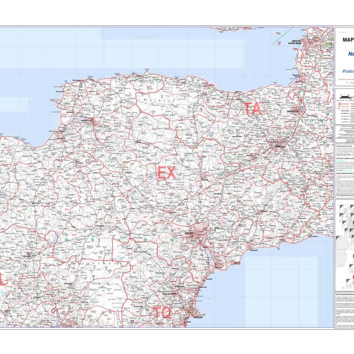 Mapa de North Devon Código Postal - Mapa del sector 2 para venta al por mayor de Map Marketing Limited